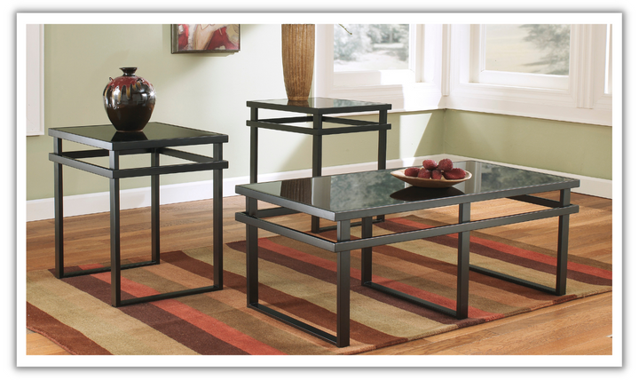 Ashley Laney Coffee Table Set with Black Glass Top-Jennifer Furniture