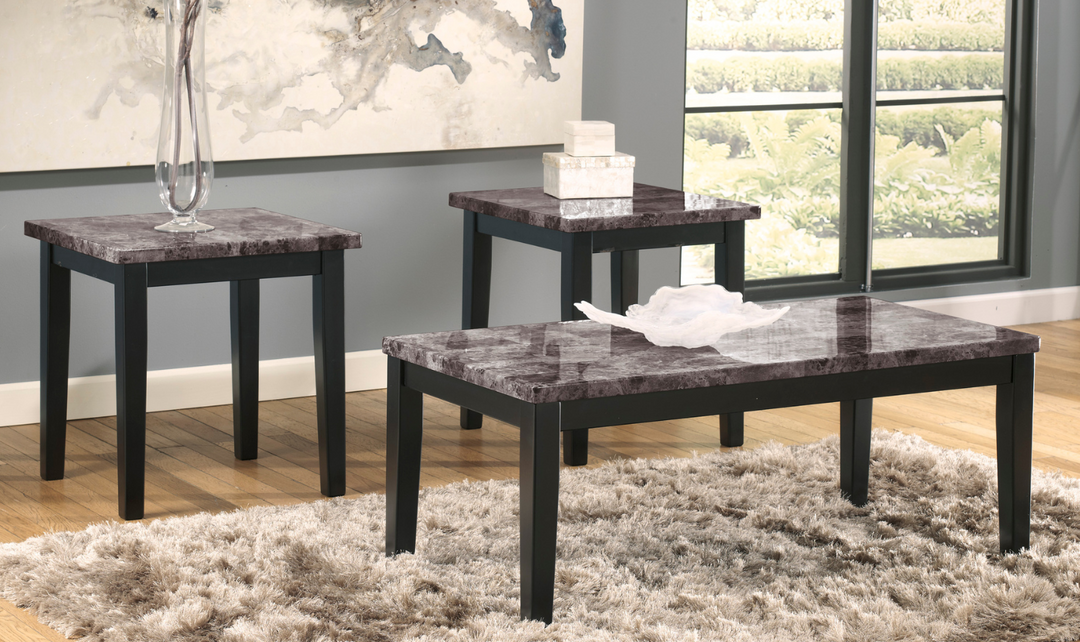 Ashley Maysville Faux Marble Top Coffee Table Set in Black-Jennifer Furniture