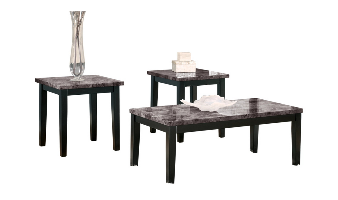 Ashley Maysville Faux Marble Top Coffee Table Set in Black-Jennifer Furniture