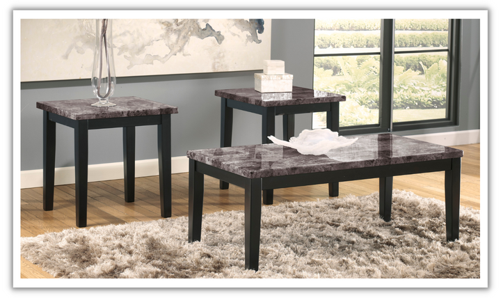 Ashley Maysville Faux Marble Top Coffee Table Set in Black-Jennifer Furniture