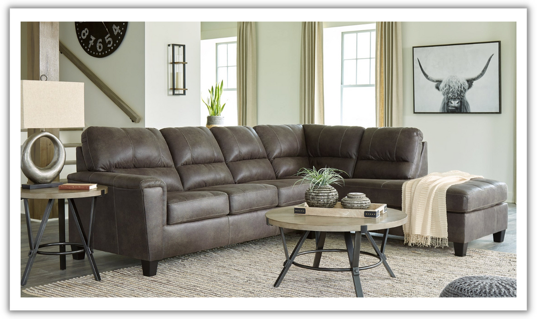 Ashley Navi L-Shaped Smoke Leather Sectional Sofa With Sleeper-Jennifer Furniture