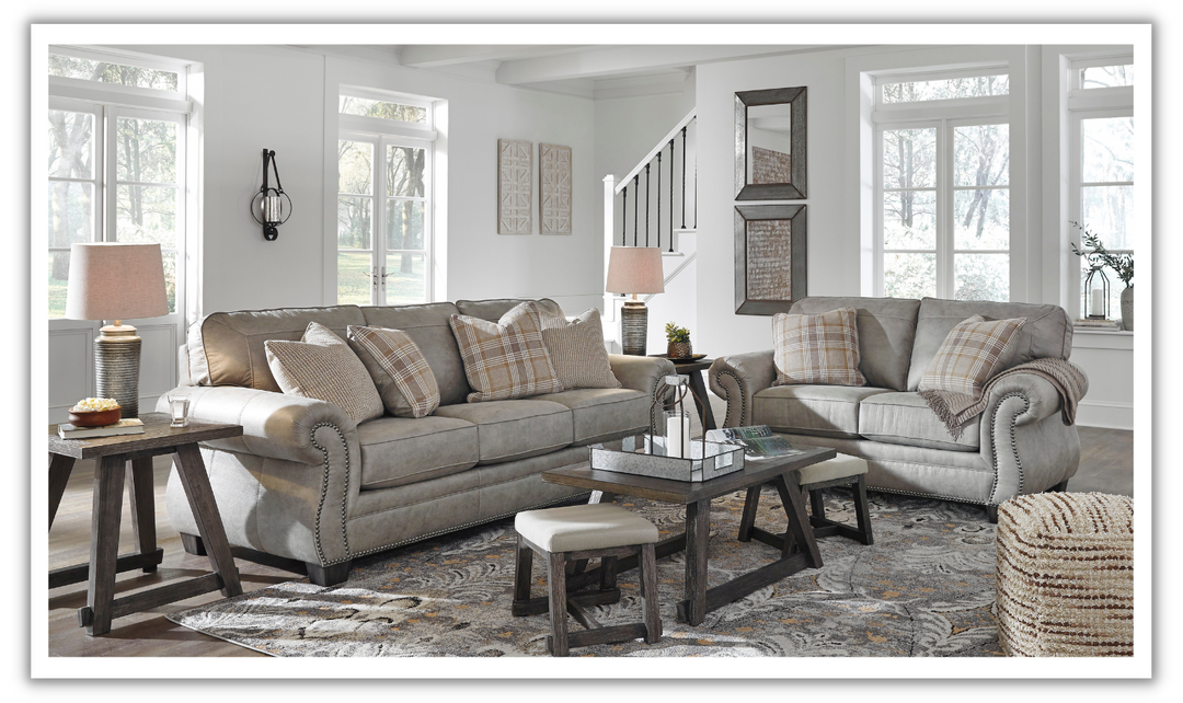 Ashley Olsberg Leather Traditional Living Room Set in Gray-Jennifer Furniture