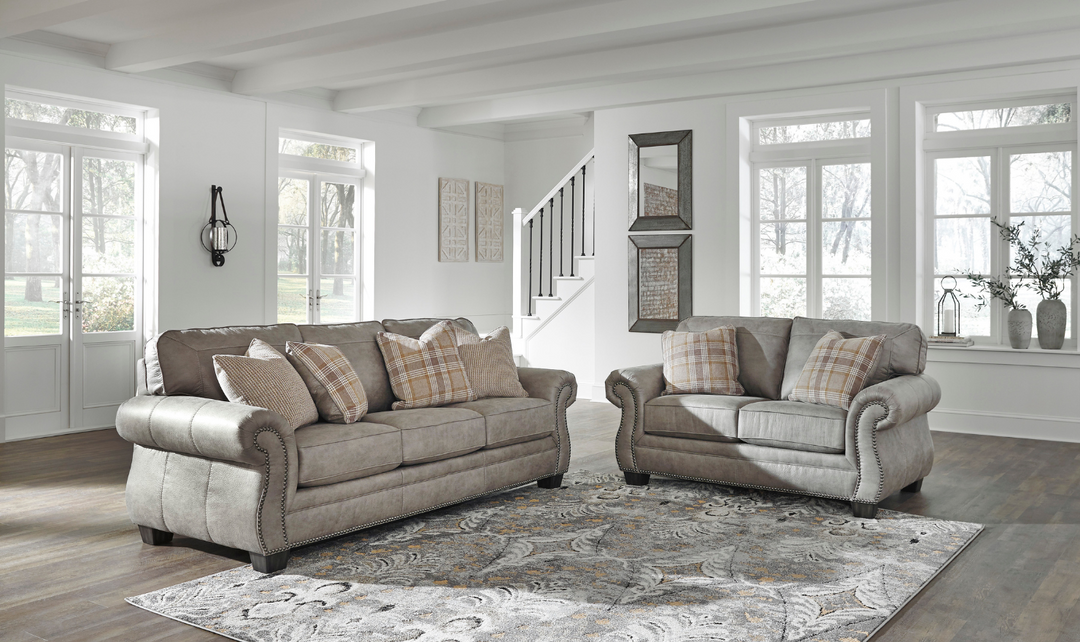 Ashley Olsberg Leather Traditional Living Room Set in Gray-Jennifer Furniture