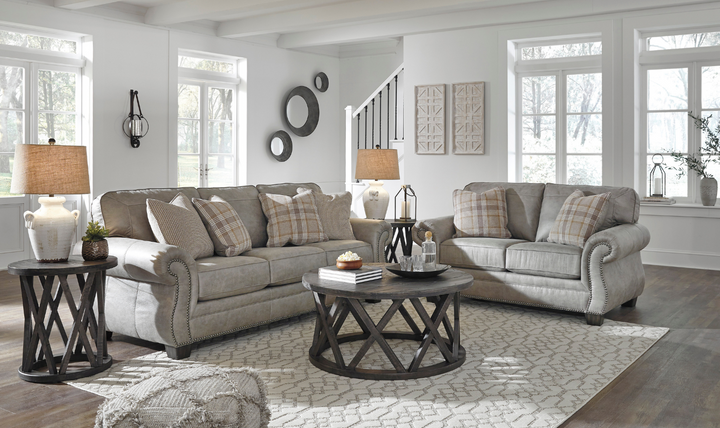 Ashley Olsberg Leather Traditional Living Room Set in Gray-Jennifer Furniture