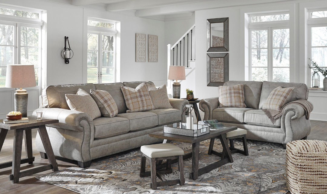 Ashley Olsberg Leather Traditional Living Room Set in Gray-Jennifer Furniture