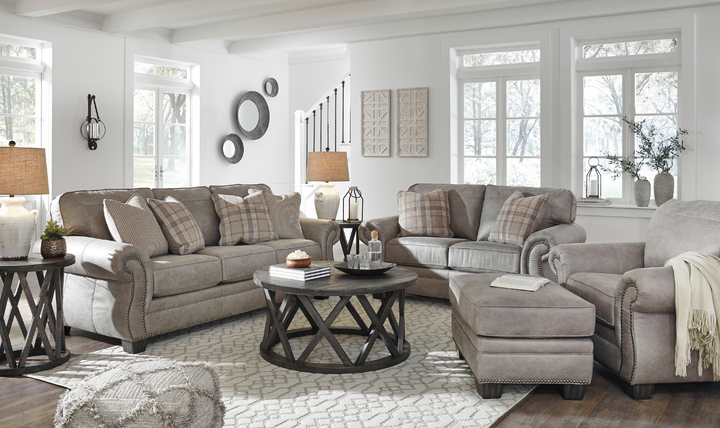 Ashley Olsberg Leather Traditional Living Room Set in Gray-Jennifer Furniture