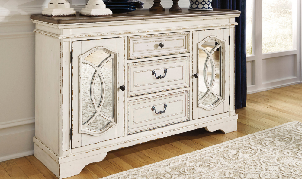 Ashley Realyn 2 Door 3 Drawers Wooden Server in Chipped White-Jennifer Furniture