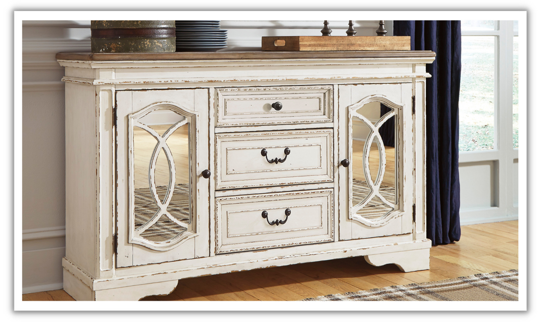 Ashley Realyn 2 Door 3 Drawers Wooden Server in Chipped White-Jennifer Furniture