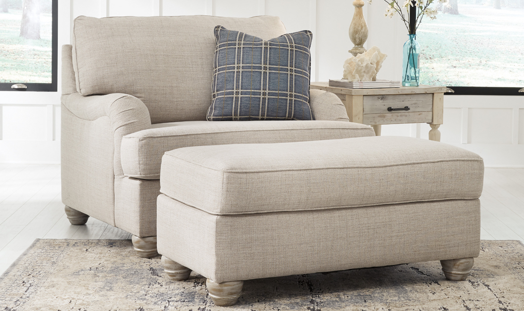 Ashley  Traemore Firmly Cushioned Fabric Ottoman In Linen