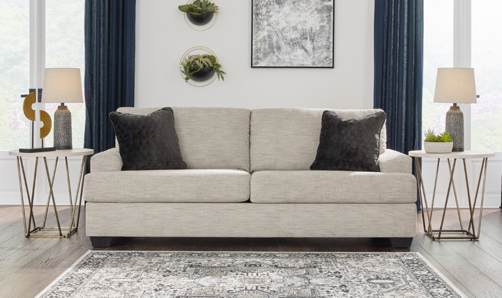 Ashley  Vayda 2-Seater Pebble Fabric Sofa With Fur Accent Pillows-Jennifer Furniture