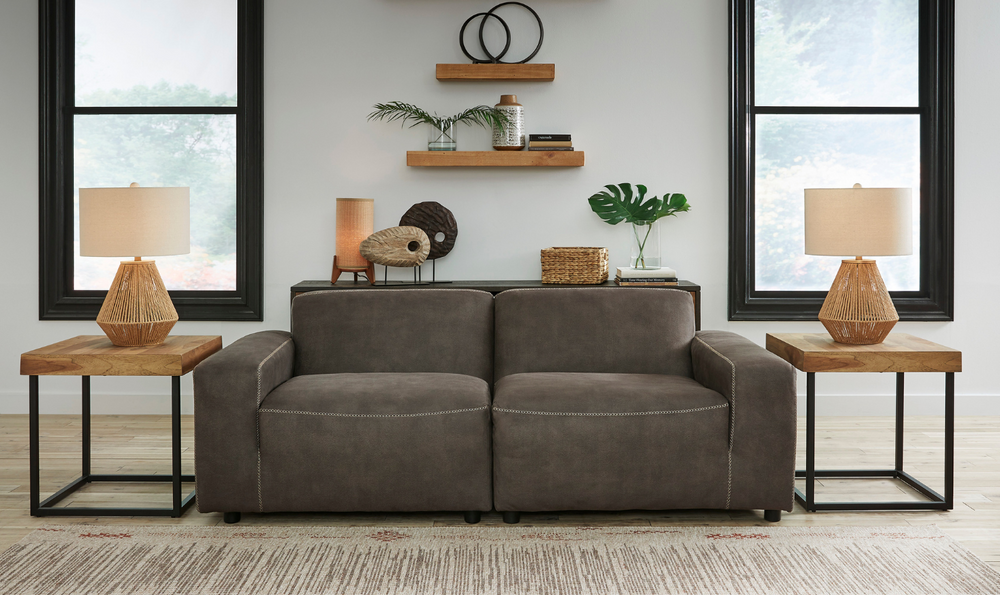 Ashley  Allena 2-Piece Leather Sectional Loveseat in Gunmetal-Jennifer Furniture