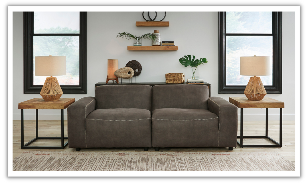 Ashley  Allena 2-Piece Leather Sectional Loveseat in Gunmetal-Jennifer Furniture