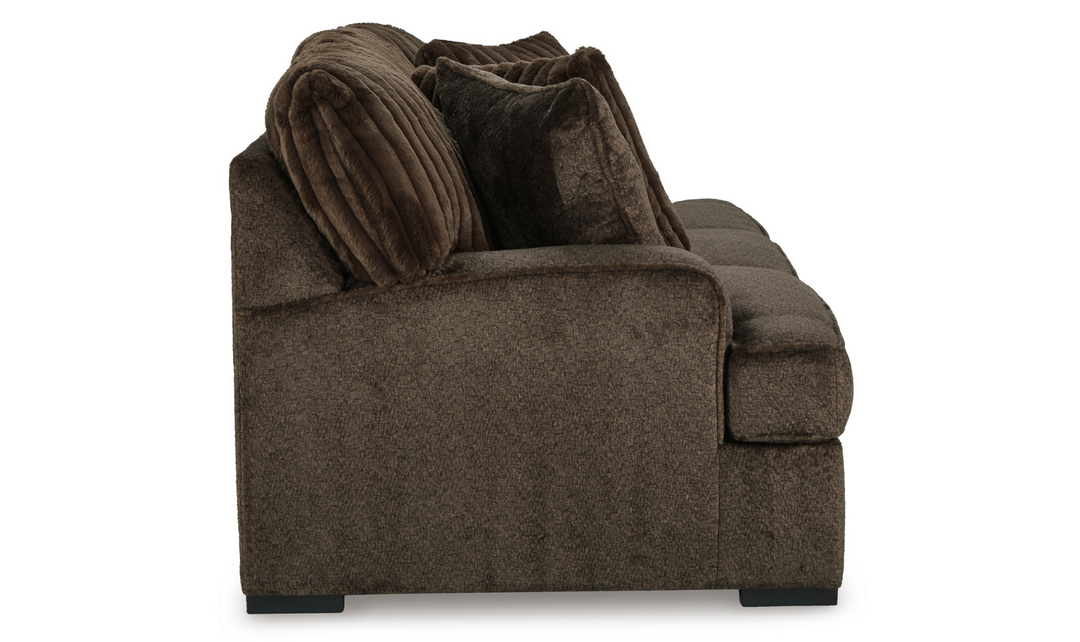 Aylesworth Fabric Sofa With Reversible Cushions In Chocolate Brown- Jennifer Furniture