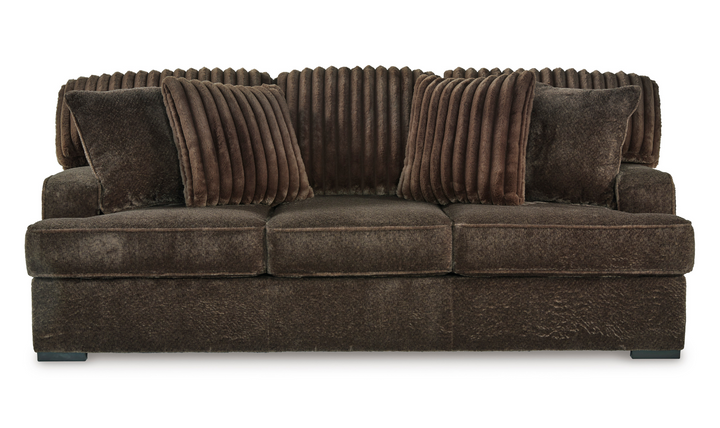 Aylesworth Fabric Sofa With Reversible Cushions In Chocolate Brown- Jennifer Furniture