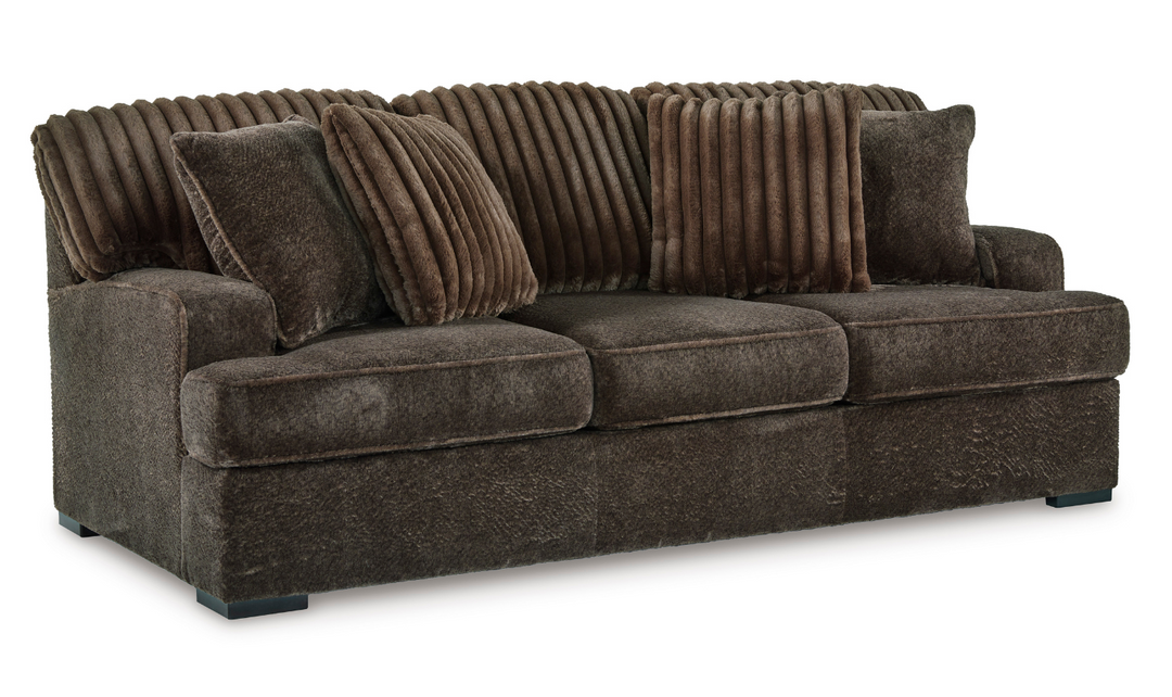 Aylesworth Fabric Sofa With Reversible Cushions In Chocolate Brown- Jennifer Furniture