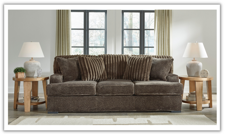 Aylesworth Fabric Sofa With Reversible Cushions In Chocolate Brown- Jennifer Furniture