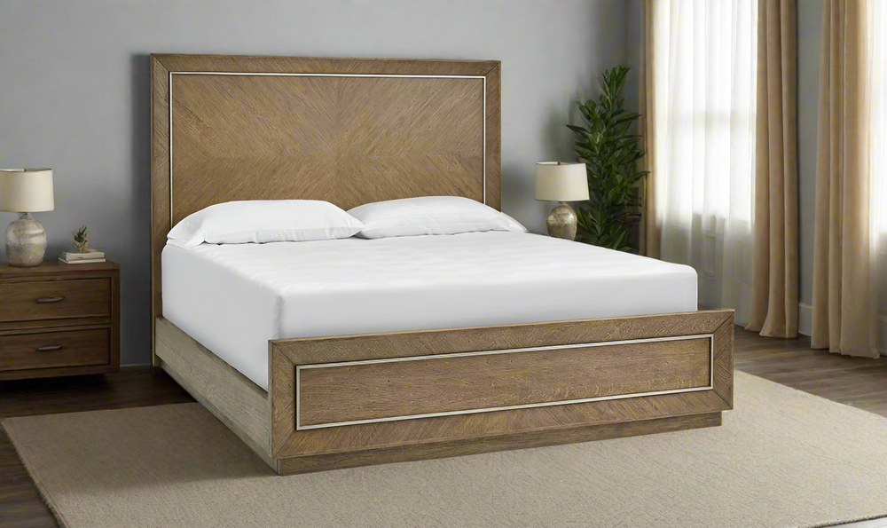 Magnussen Abbyson Brown Wooden Bed in Queen & King Size-jennifer furniture