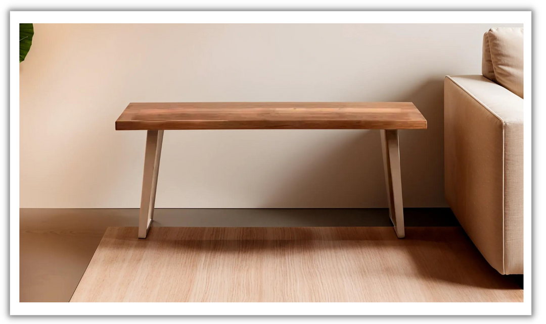 HTD Barcelona Brown Rectangle Wooden Bench with Natural Finish- Jennifer Furniture