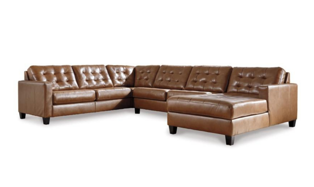 Modern Heritage Baskove Tufted Leather Sectional Sofa In Auburn