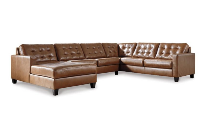 Modern Heritage Baskove Tufted Leather Sectional Sofa In Auburn