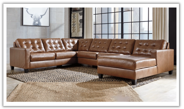 Modern Heritage Baskove Tufted Leather Sectional Sofa In Auburn