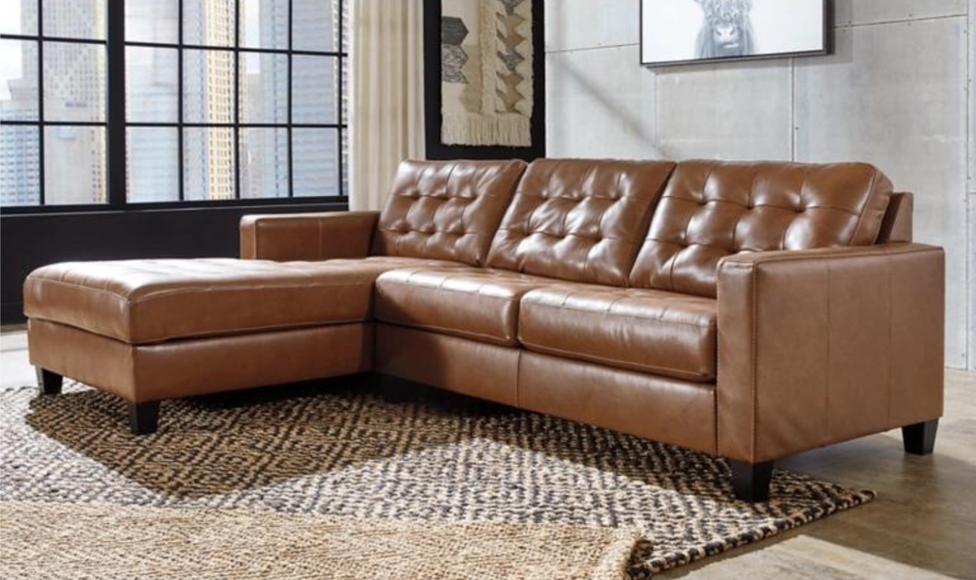 Modern Heritage Baskove Tufted Leather Sectional Sofa In Auburn