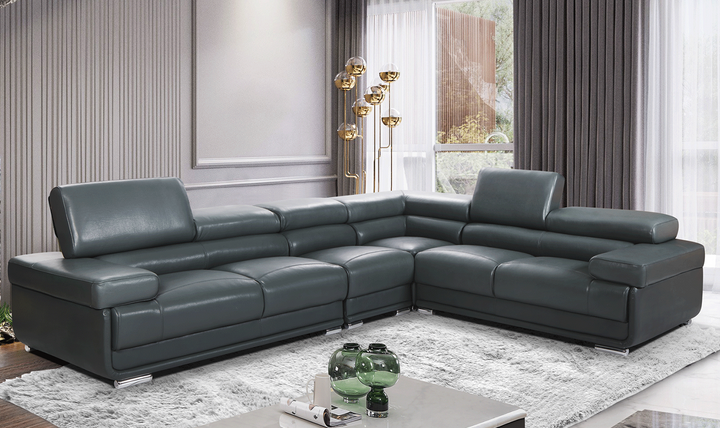 ESF Baxton L-Shaped Leather Sectional Sofa with Adjustable Headrest