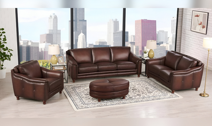 Belfast 2-Seater Leather Loveseat With Nailheads-Jennifer Furniture