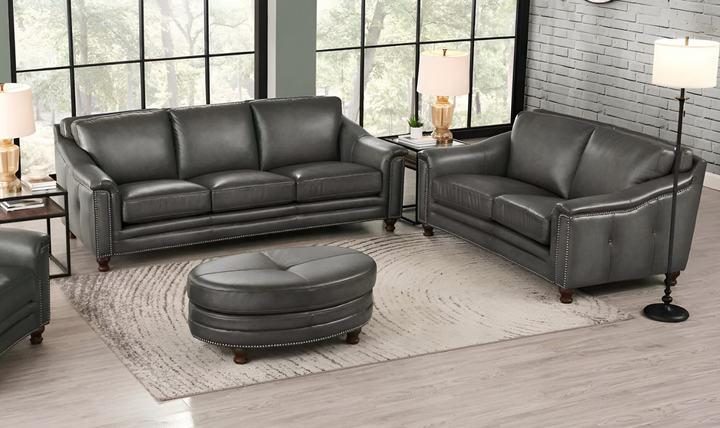 Belfast 2-Seater Leather Loveseat With Nailheads-Jennifer Furniture