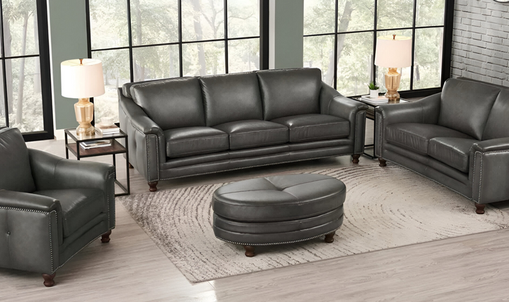 Belfast 3-Seater Leather Sofa With Nailheads-Jennifer Furniture