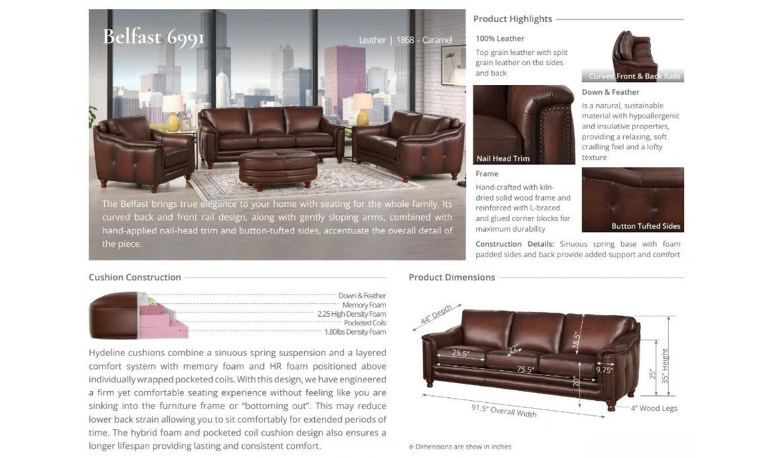 Belfast Leather Living Room Set