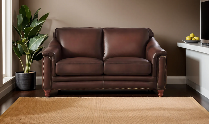 Belfast 2-Seater Leather Loveseat With Nailheads-Jennifer Furniture