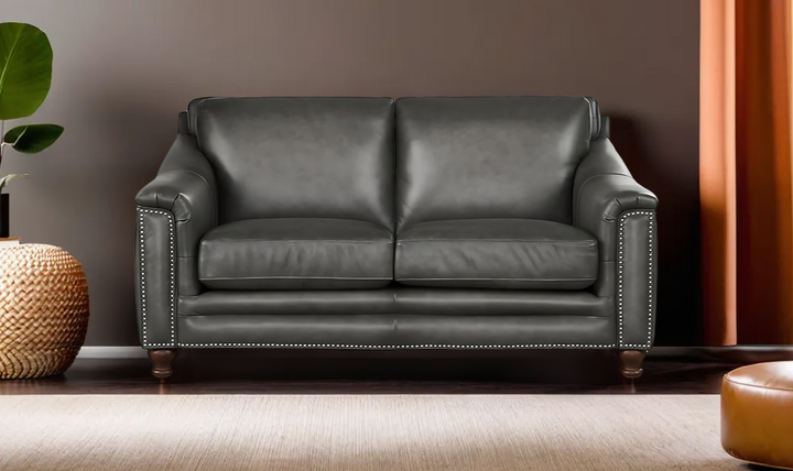 Belfast 2-Seater Leather Loveseat With Nailheads-Jennifer Furniture