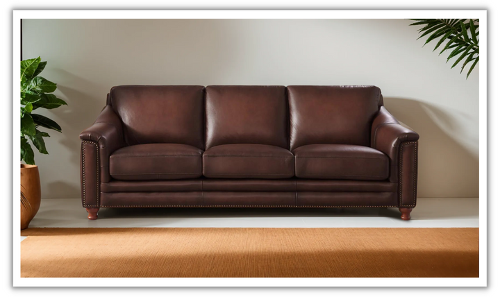 Belfast 3-Seater Leather Sofa With Nailheads-Jennifer Furniture