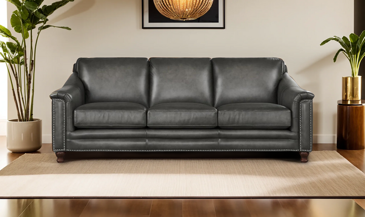 Belfast 3-Seater Leather Sofa With Nailheads-Jennifer Furniture