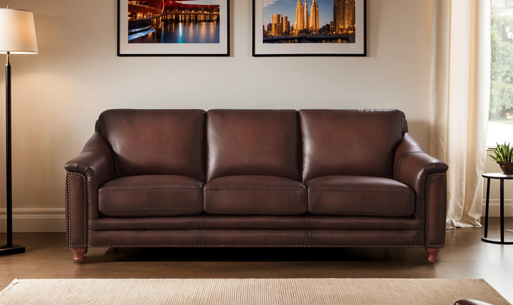 Belfast 3-Seater Leather Sofa With Nailheads-Jennifer Furniture