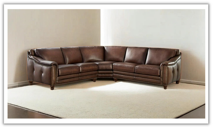 Belfast L-Shape Leather Sectional Sofa in Caramel Brown