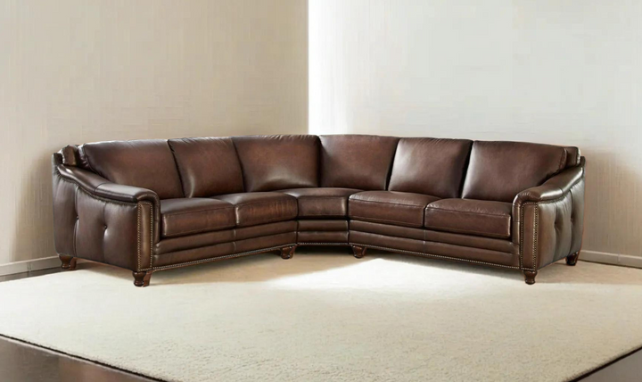 Belfast L-Shape Leather Sectional Sofa in Caramel Brown