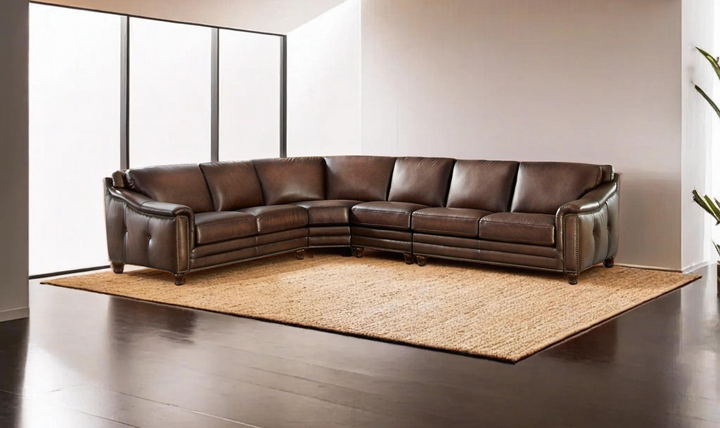 Belfast L-Shape Leather Sectional Sofa in Caramel Brown