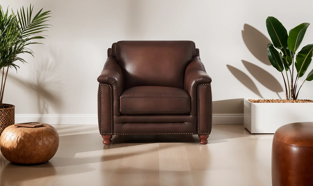 Belfast Leather Chair With Nailheads-Jennifer Furniture