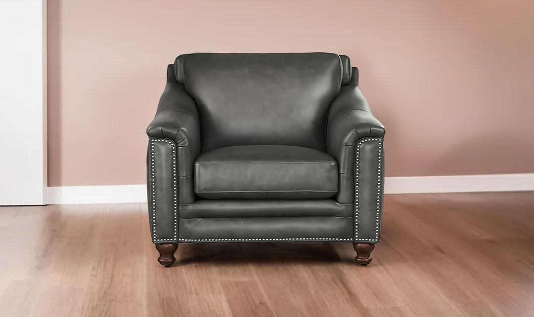 Belfast Leather Chair With Nailheads-Jennifer Furniture