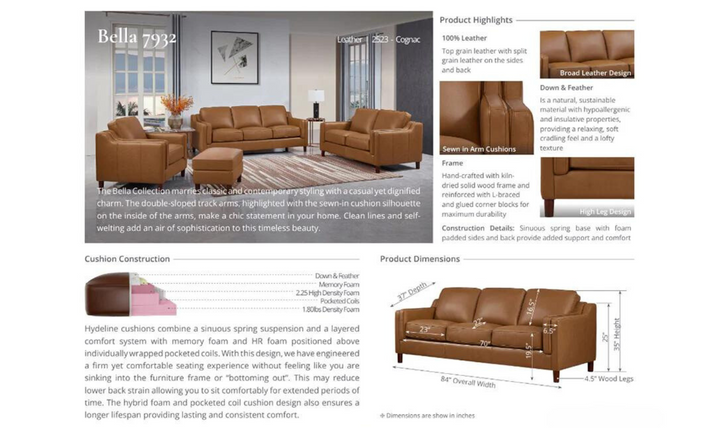 Bella Leather 2-Seater Loveseat