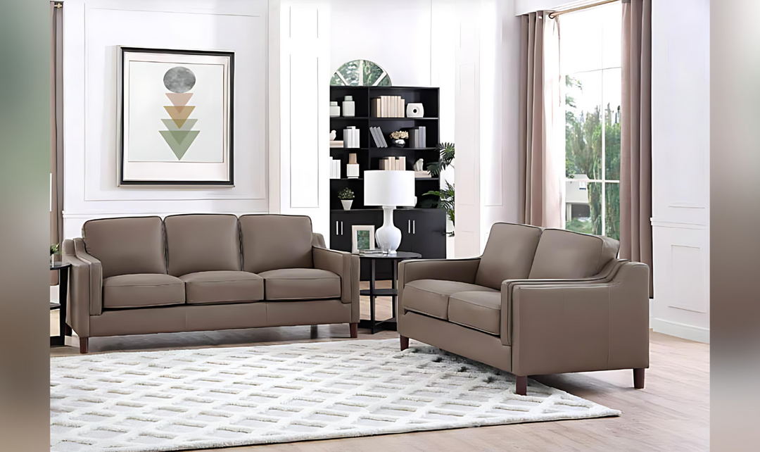 Bella Leather Living Room Set With Box Cushion