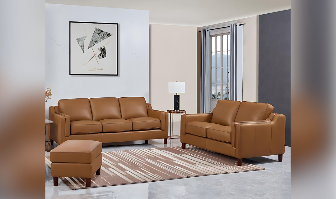 Bella Leather Living Room Set With Box Cushion