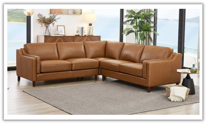 Bella Leather Sectional Sofa In Cognac Brown