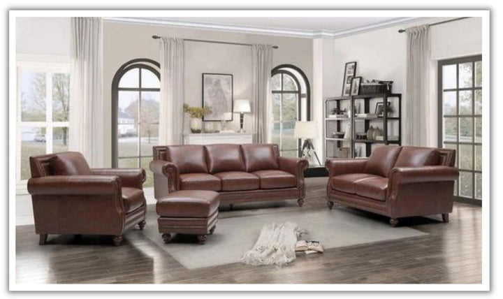 Leather Italia Butler 3-Seater Sofa with Rolled Arms in Brown