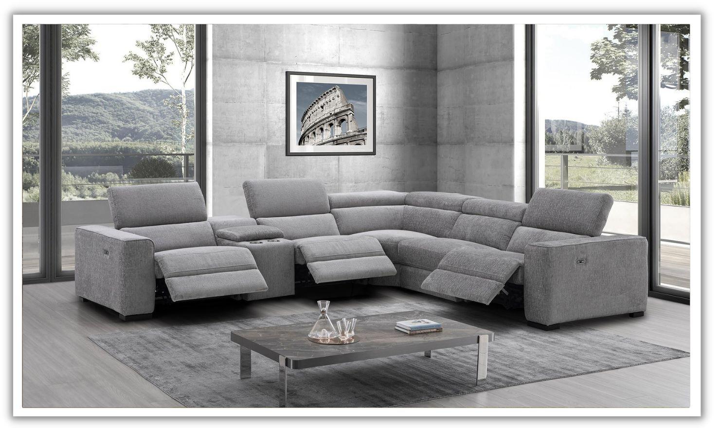 Jennifer Italia Incanto  L-Shaped Leather/Fabric Motion 6pc Sectional