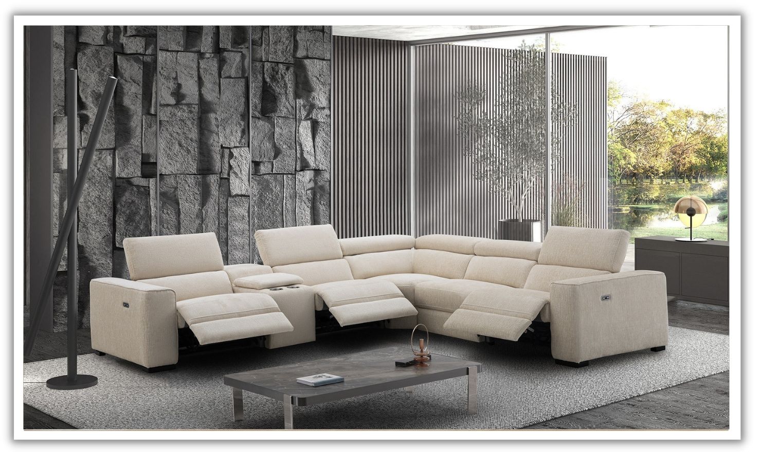 Jennifer Italia Incanto  L-Shaped Leather/Fabric Motion 6pc Sectional