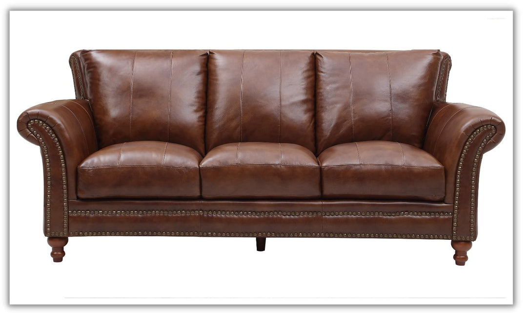 Leather Italia Butler 3-Seater Sofa with Rolled Arms in Brown