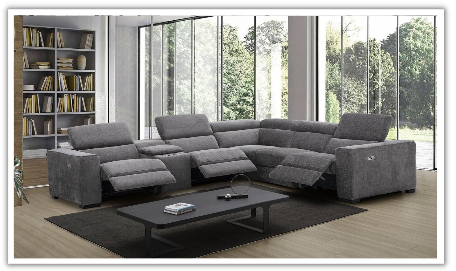 Jennifer Italia Incanto  L-Shaped Leather/Fabric Motion 6pc Sectional